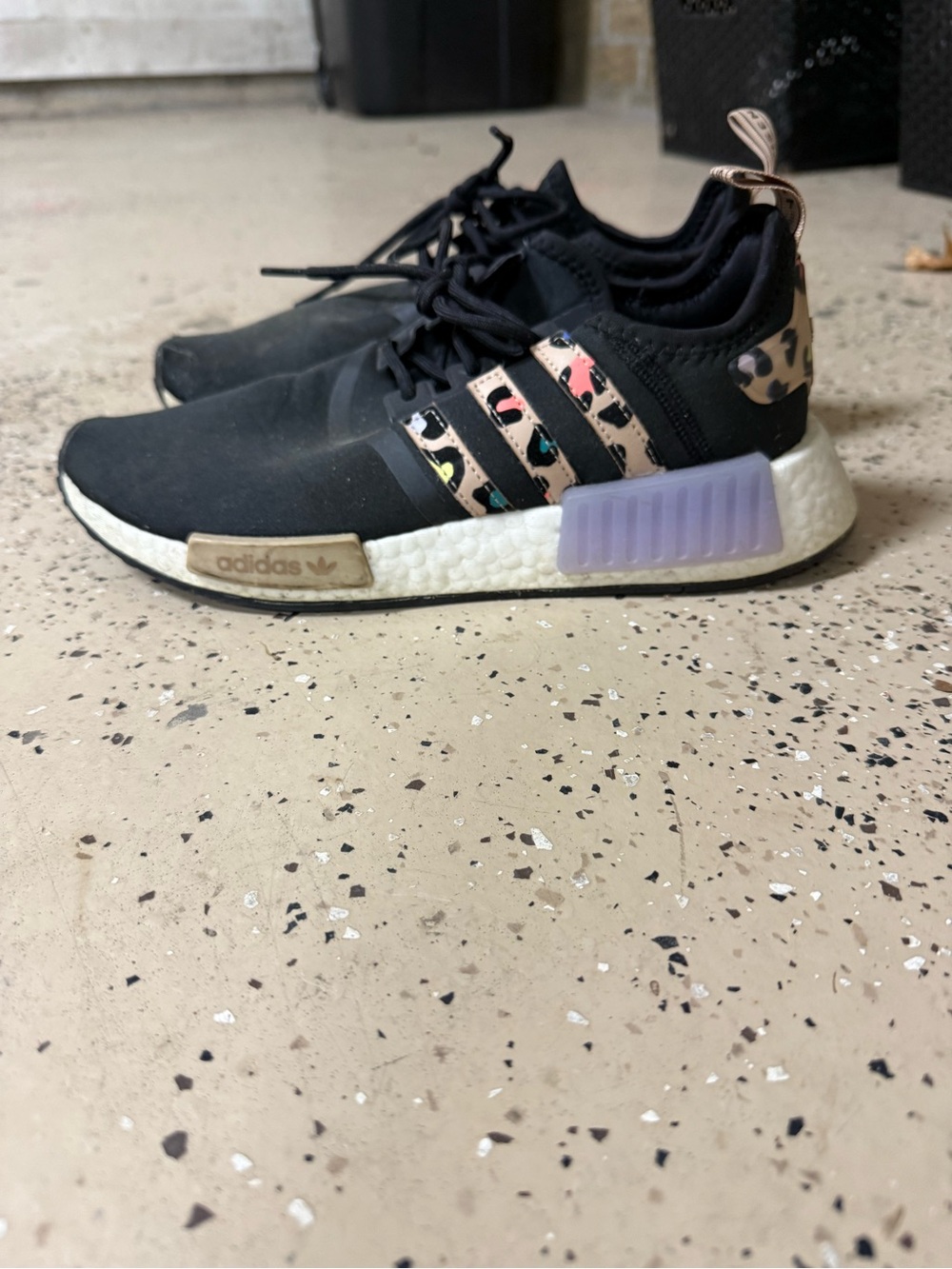 adidas Black Sneakers with Pink Leopard Stripes